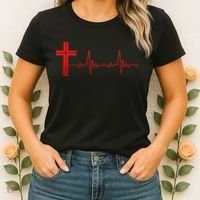 Faith Cross Heartbeat Pulse Women's T-Shirt thumb 2