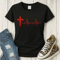Faith Cross Heartbeat Pulse Women's T-Shirt thumb 3