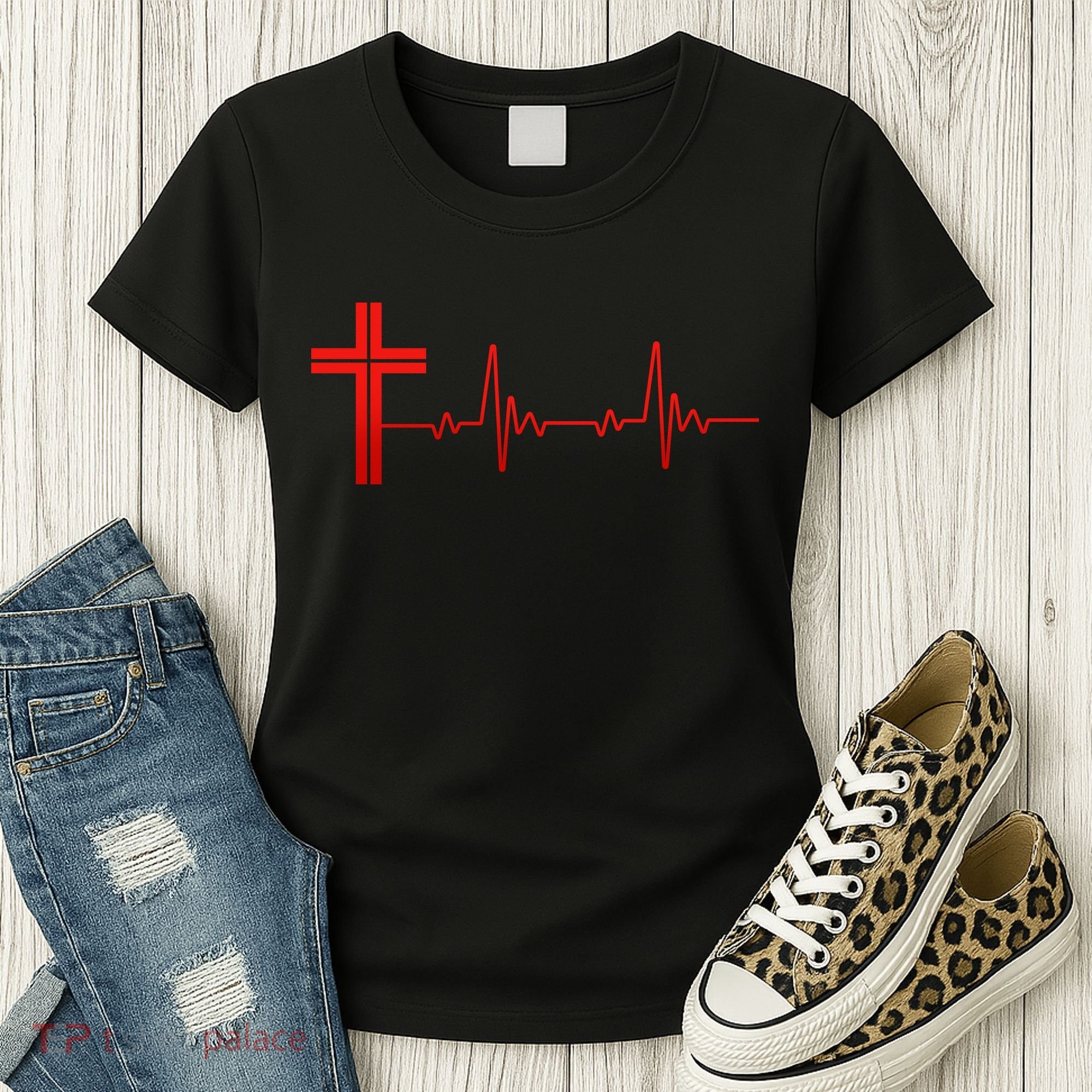 Faith Cross Heartbeat Pulse Women's T-Shirt
