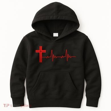 Faith Cross Heartbeat Pulse Kids Hoodie