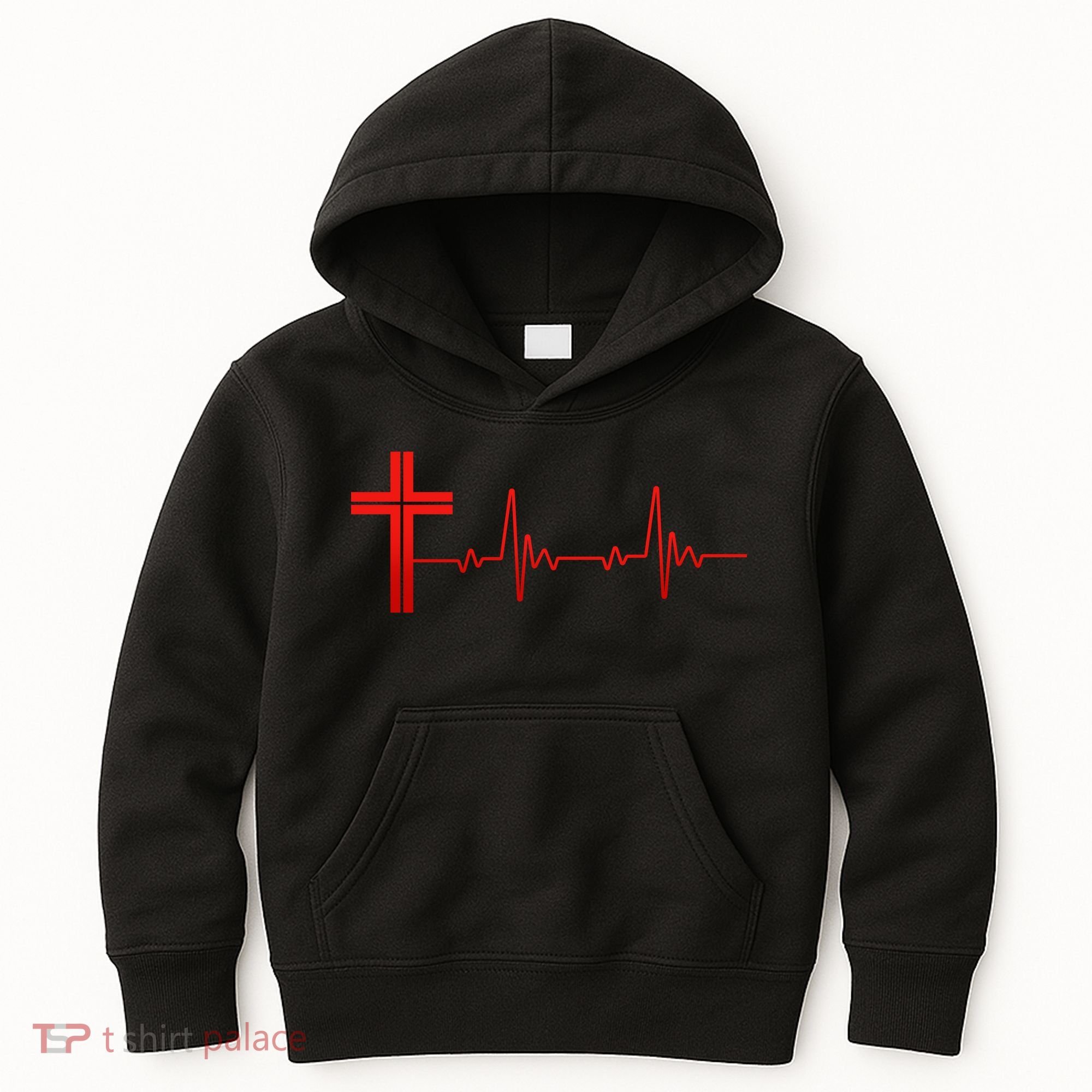 Faith Cross Heartbeat Pulse Kids Hoodie