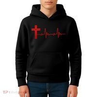 Faith Cross Heartbeat Pulse Kids Hoodie thumb 4