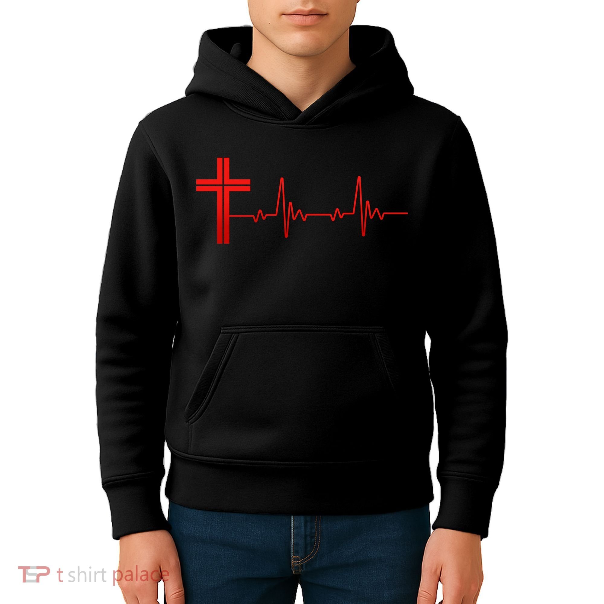 Faith Cross Heartbeat Pulse Kids Hoodie