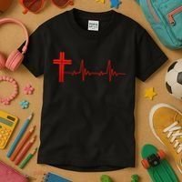Faith Cross Heartbeat Pulse Kids T-Shirt thumb 3