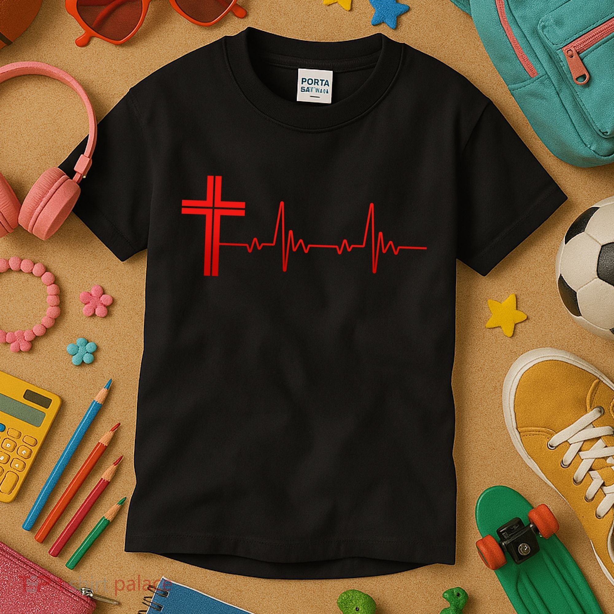 Faith Cross Heartbeat Pulse Kids T-Shirt