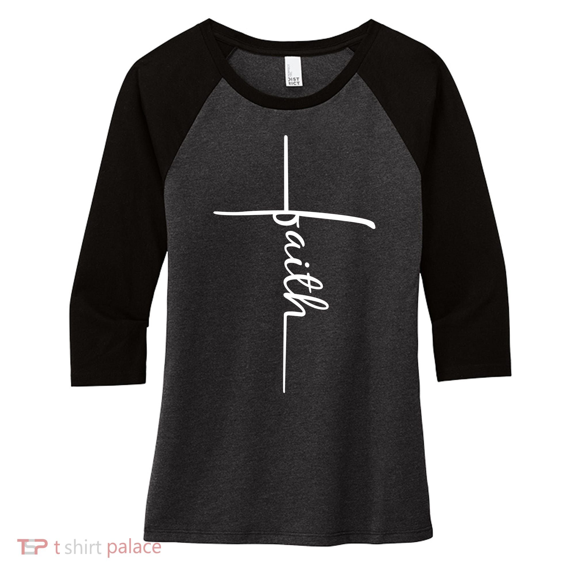 Faith Cross Symbol Women's Tri-Blend 3/4-Sleeve Raglan Shirt