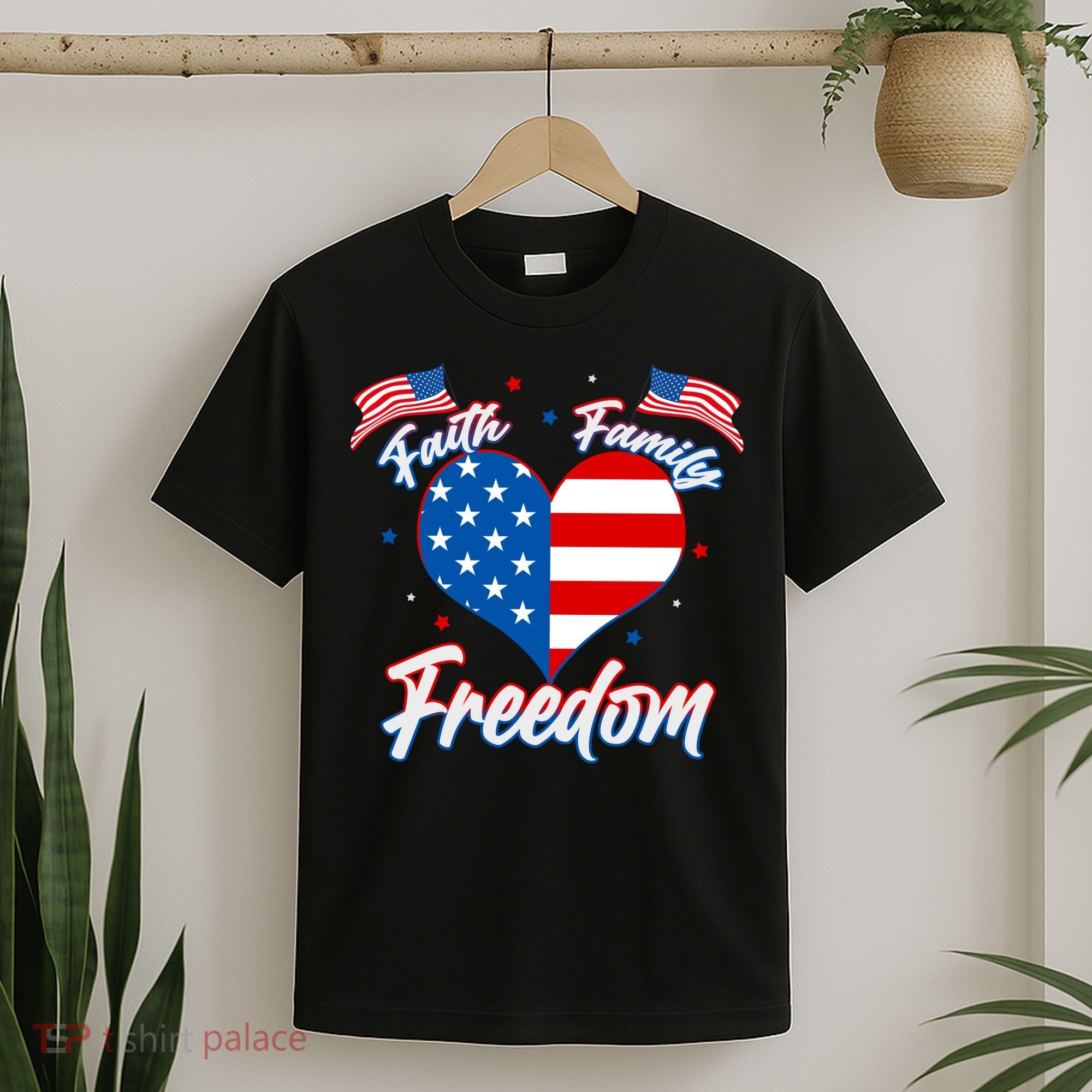 Faith Family Freedom USA American Flag Heart T-Shirt