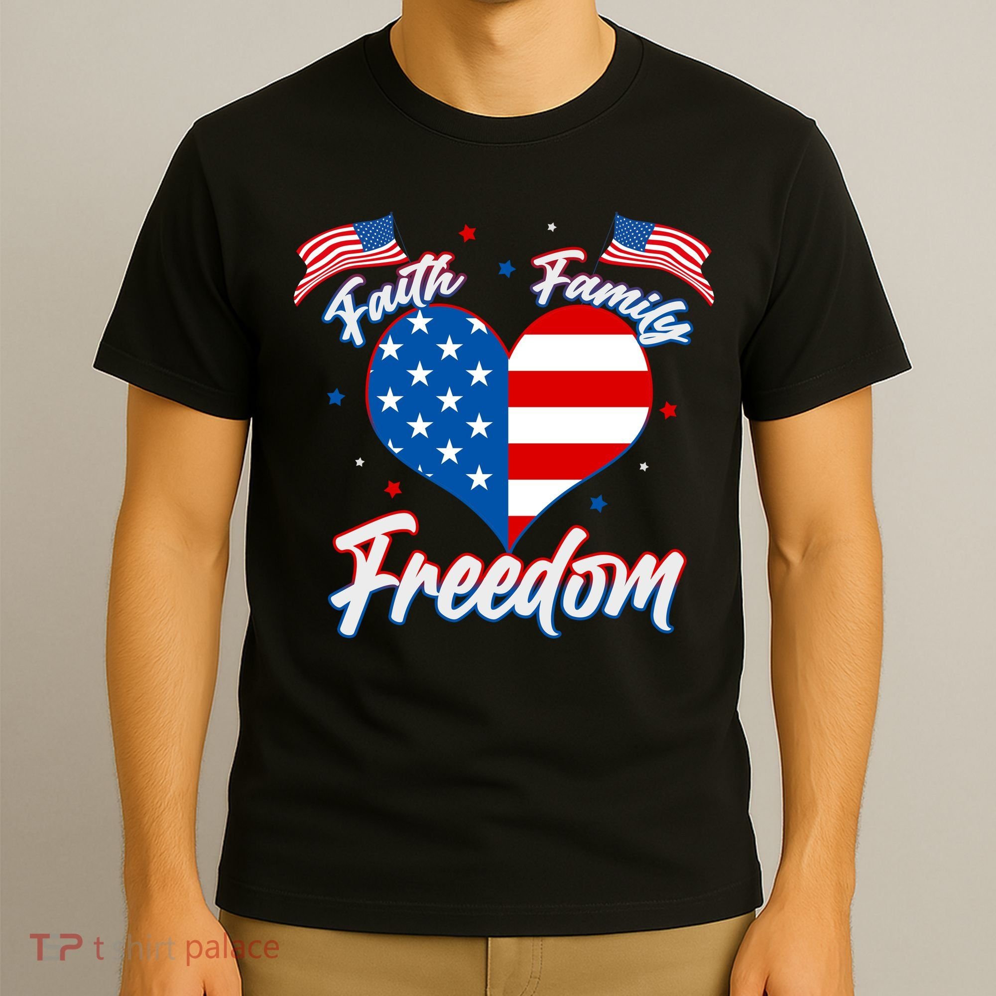 Faith Family Freedom USA American Flag Heart T-Shirt
