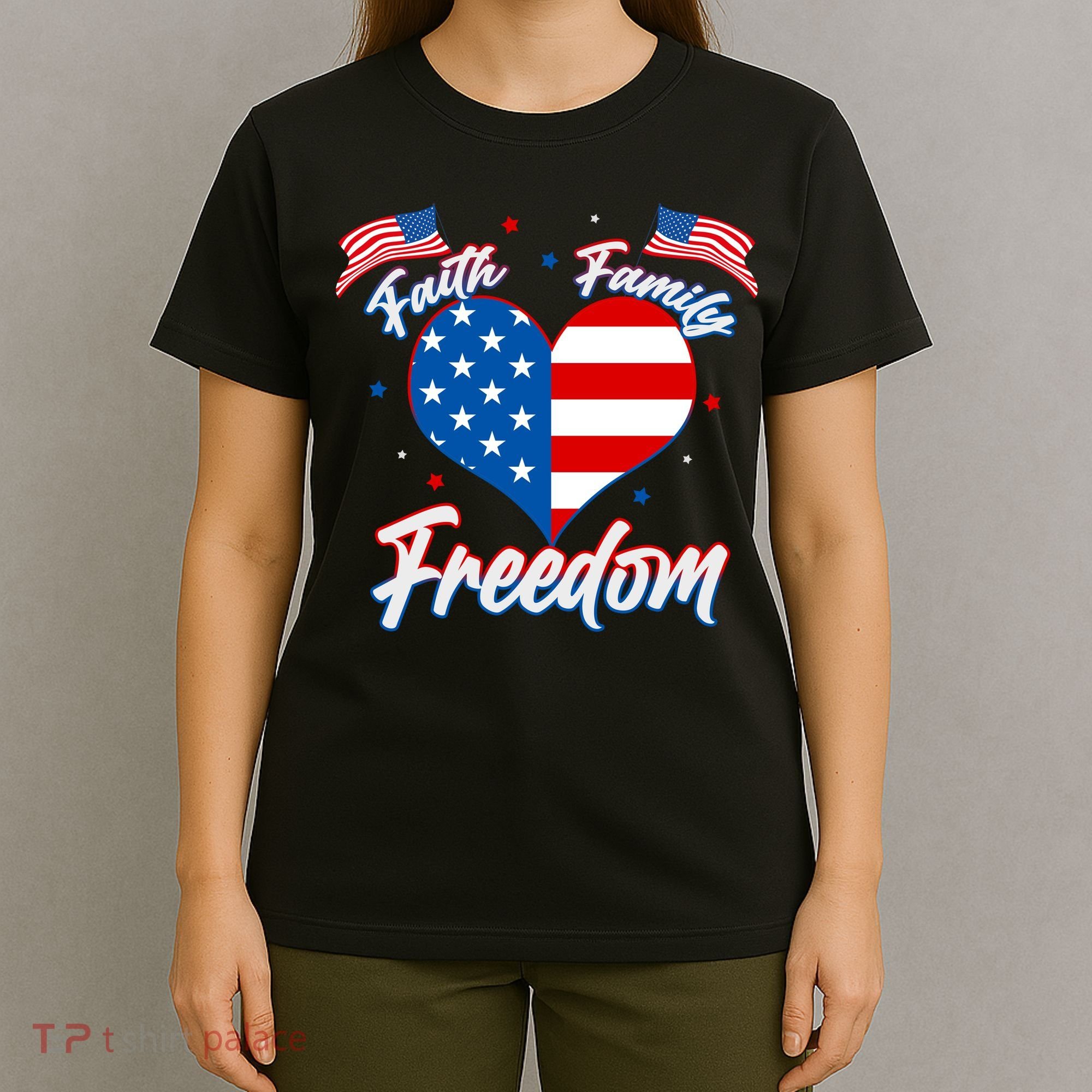 Faith Family Freedom USA American Flag Heart T-Shirt