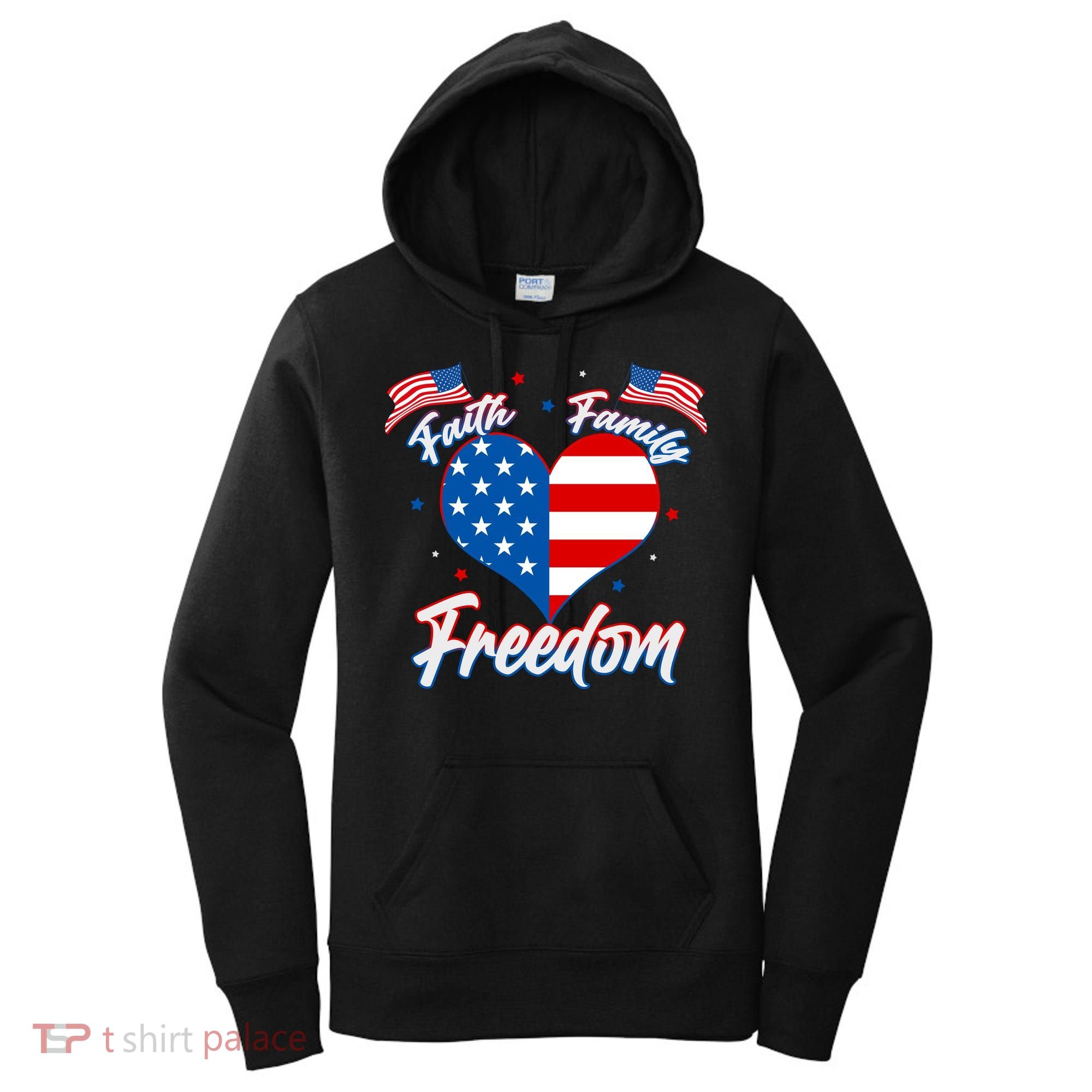 Faith Family Freedom USA American Flag Heart Women's Hoodie