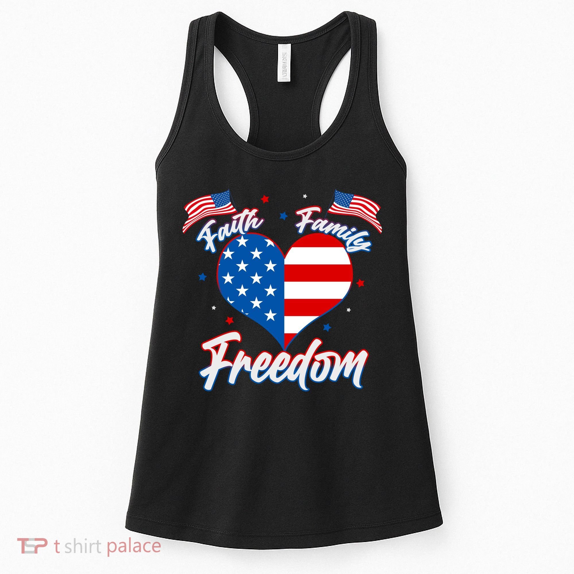 Faith Family Freedom USA American Flag Heart Women's Tank Top