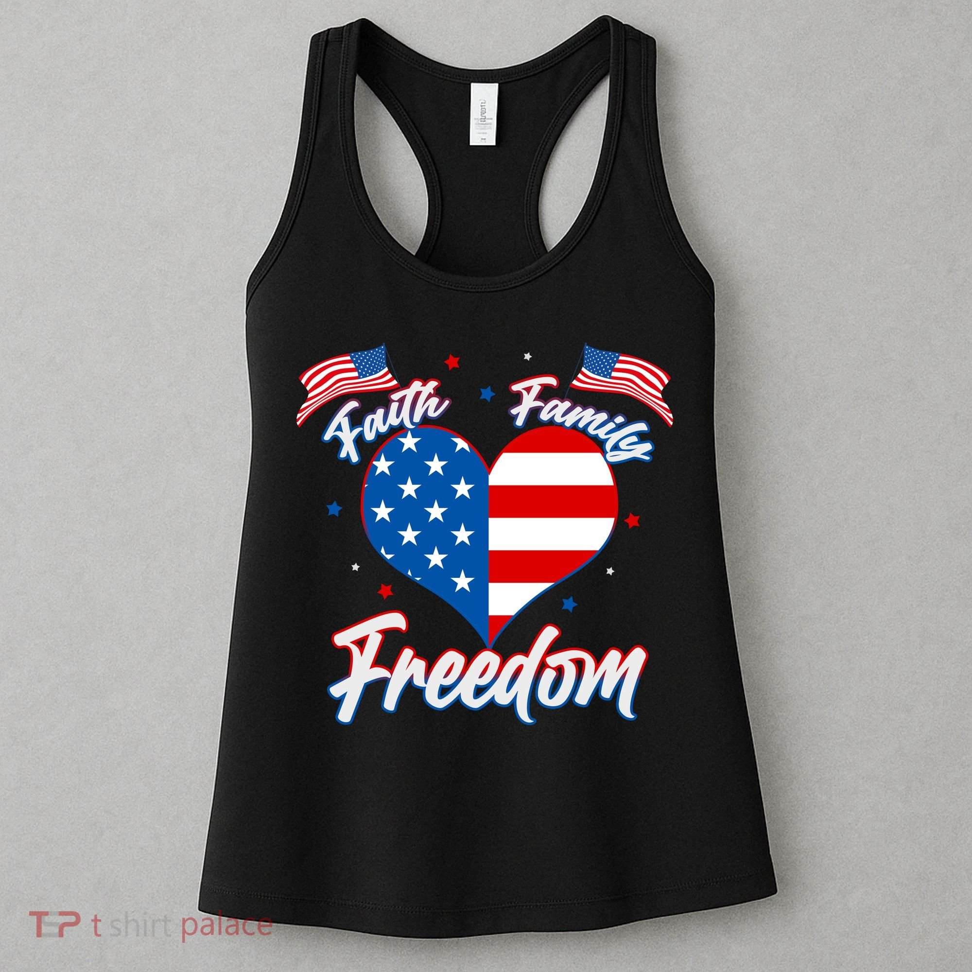 Faith Family Freedom USA American Flag Heart Women's Tank Top