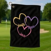 Faith Hope & Love Hearts Golf Towel thumb 1