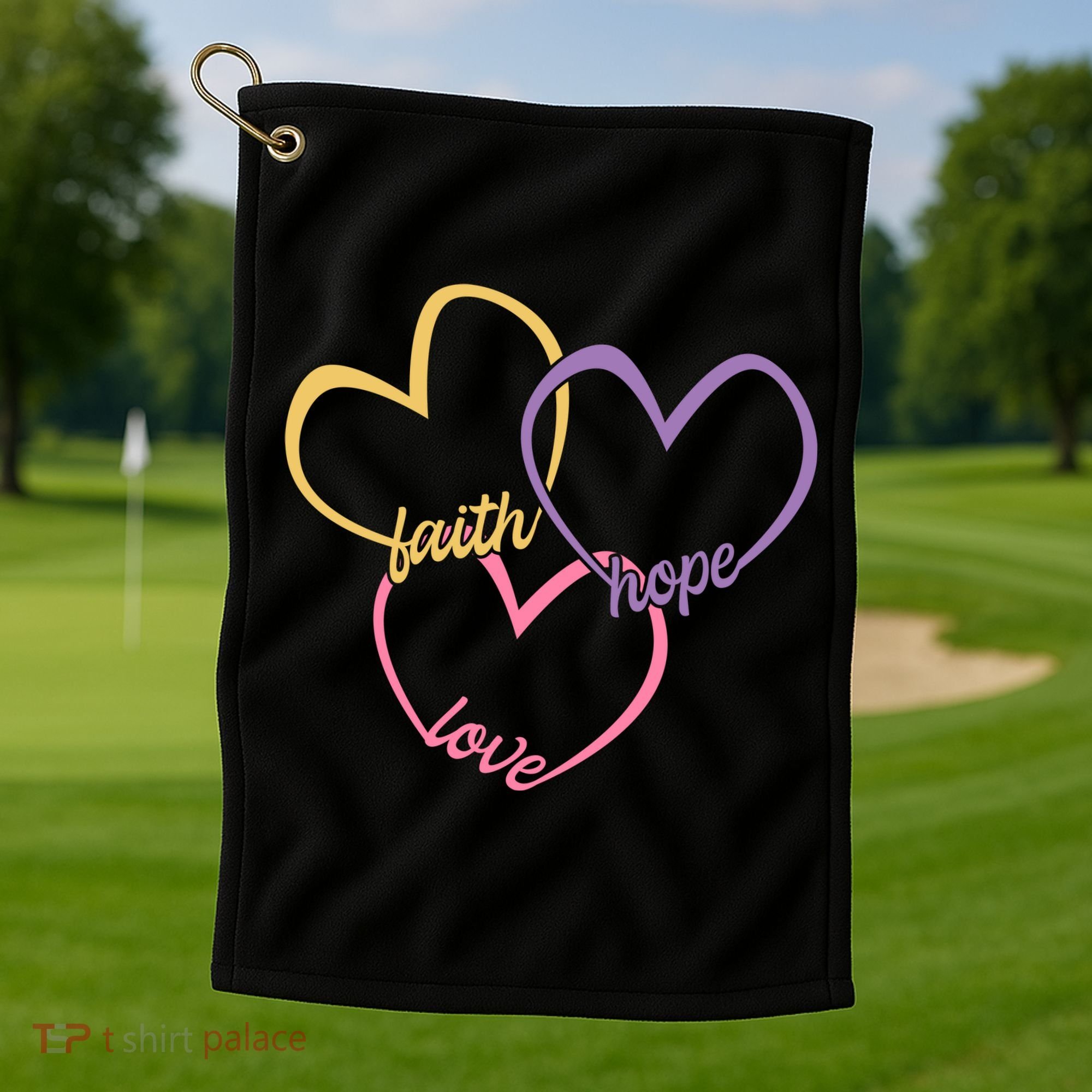 Faith Hope & Love Hearts Golf Towel