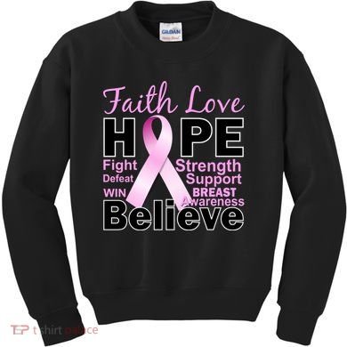 Faith Hope Breast Cancer Awareness Kids Sweatshirt