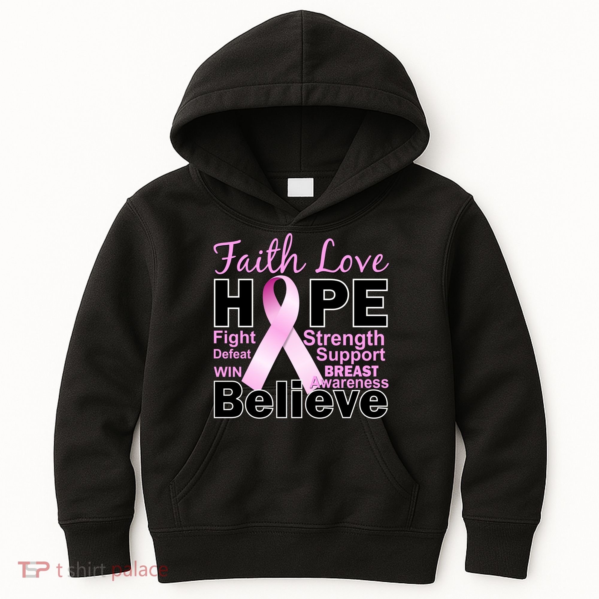 Faith Hope Breast Cancer Awareness Kids Hoodie