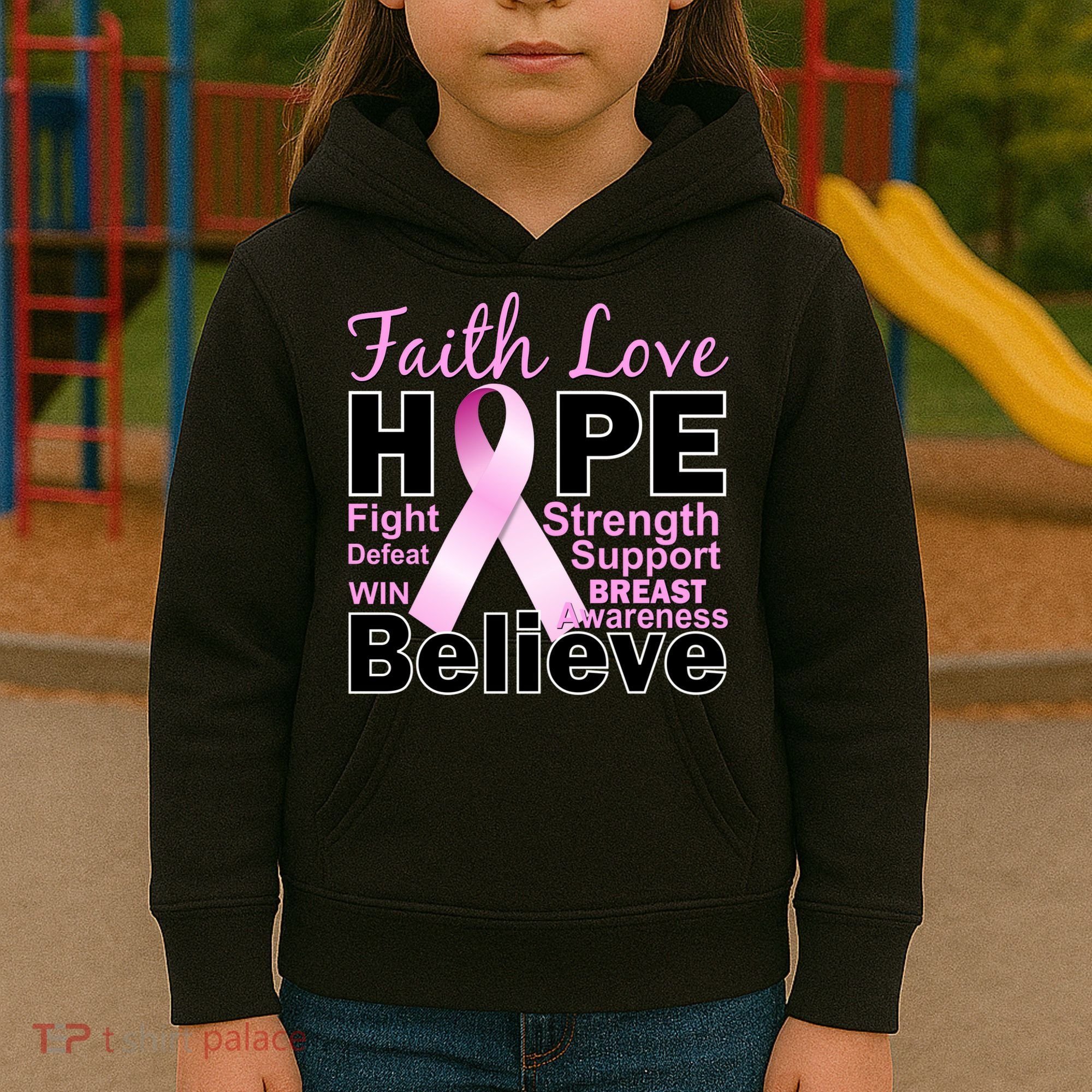 Faith Hope Breast Cancer Awareness Kids Hoodie