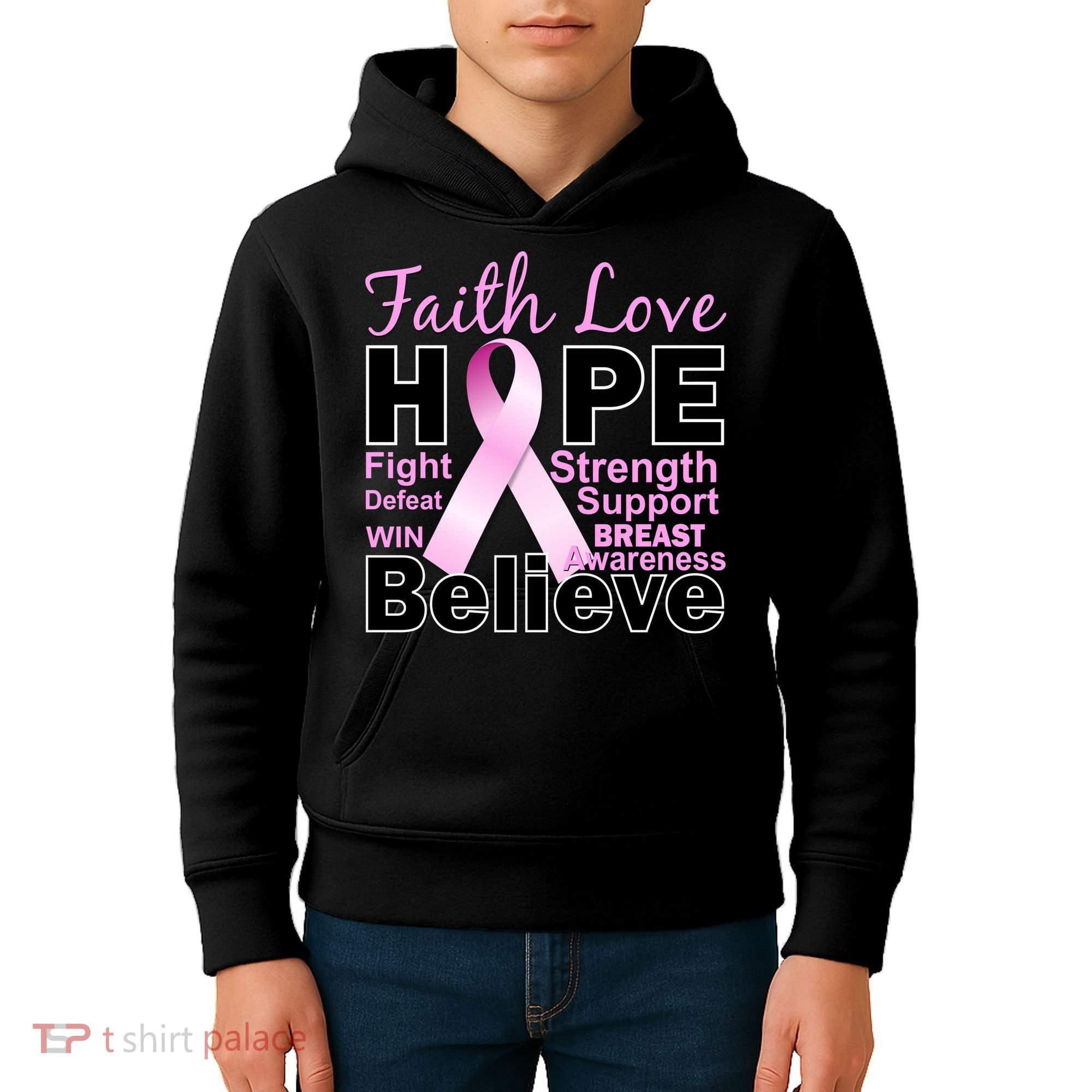 Faith Hope Breast Cancer Awareness Kids Hoodie