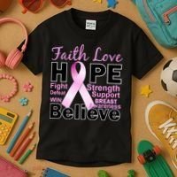 Faith Hope Breast Cancer Awareness Kids T-Shirt thumb 3