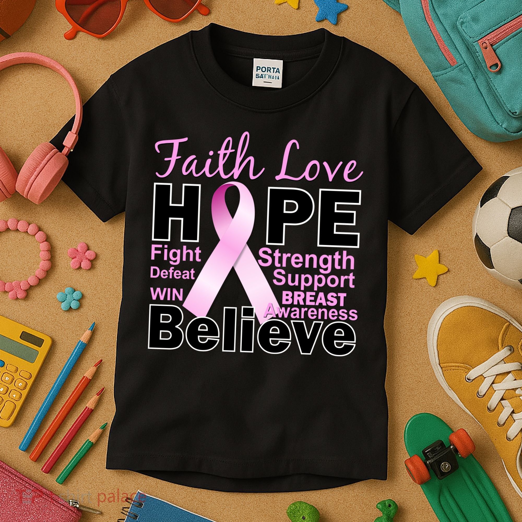 Faith Hope Breast Cancer Awareness Kids T-Shirt