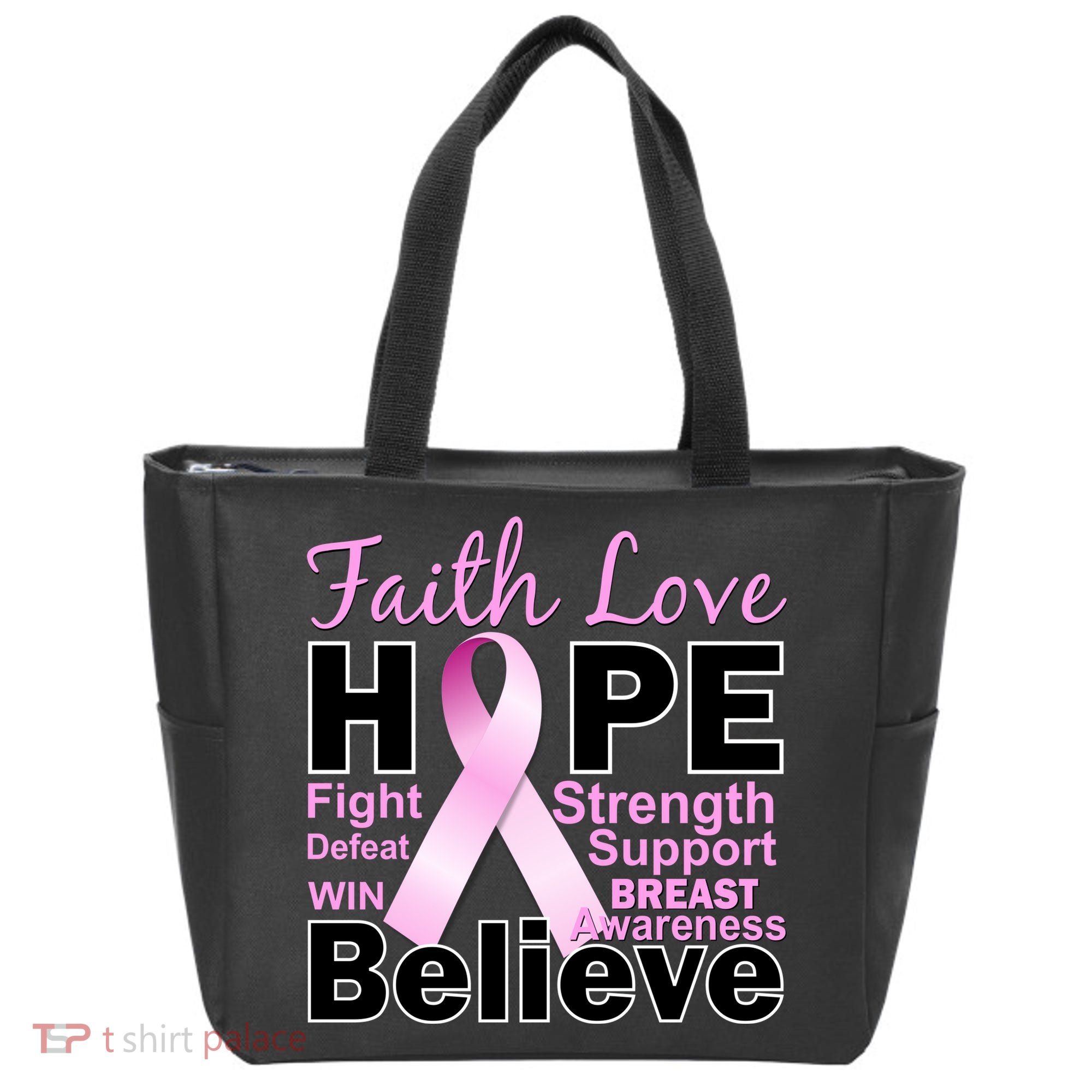 Faith Hope Breast Cancer Awareness Tote Bag