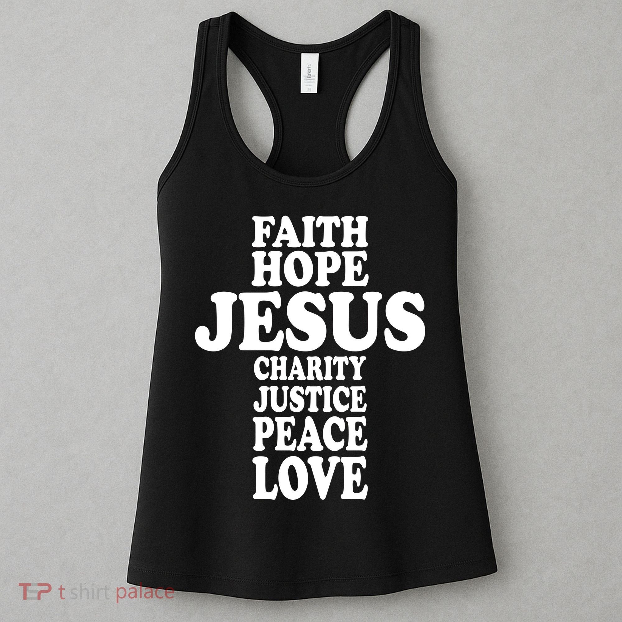 Faith Hope Jesus Charity Peace Love Word Cross Women's Tank Top
