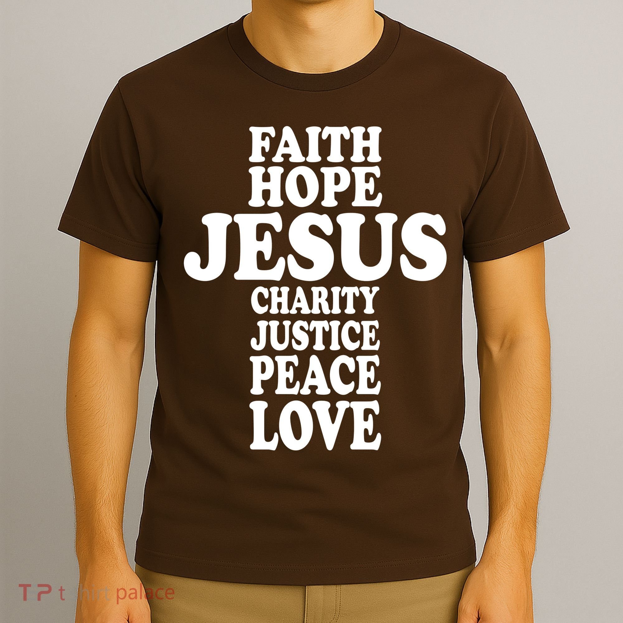 Faith Hope Jesus Charity Peace Love Word Cross T-Shirt