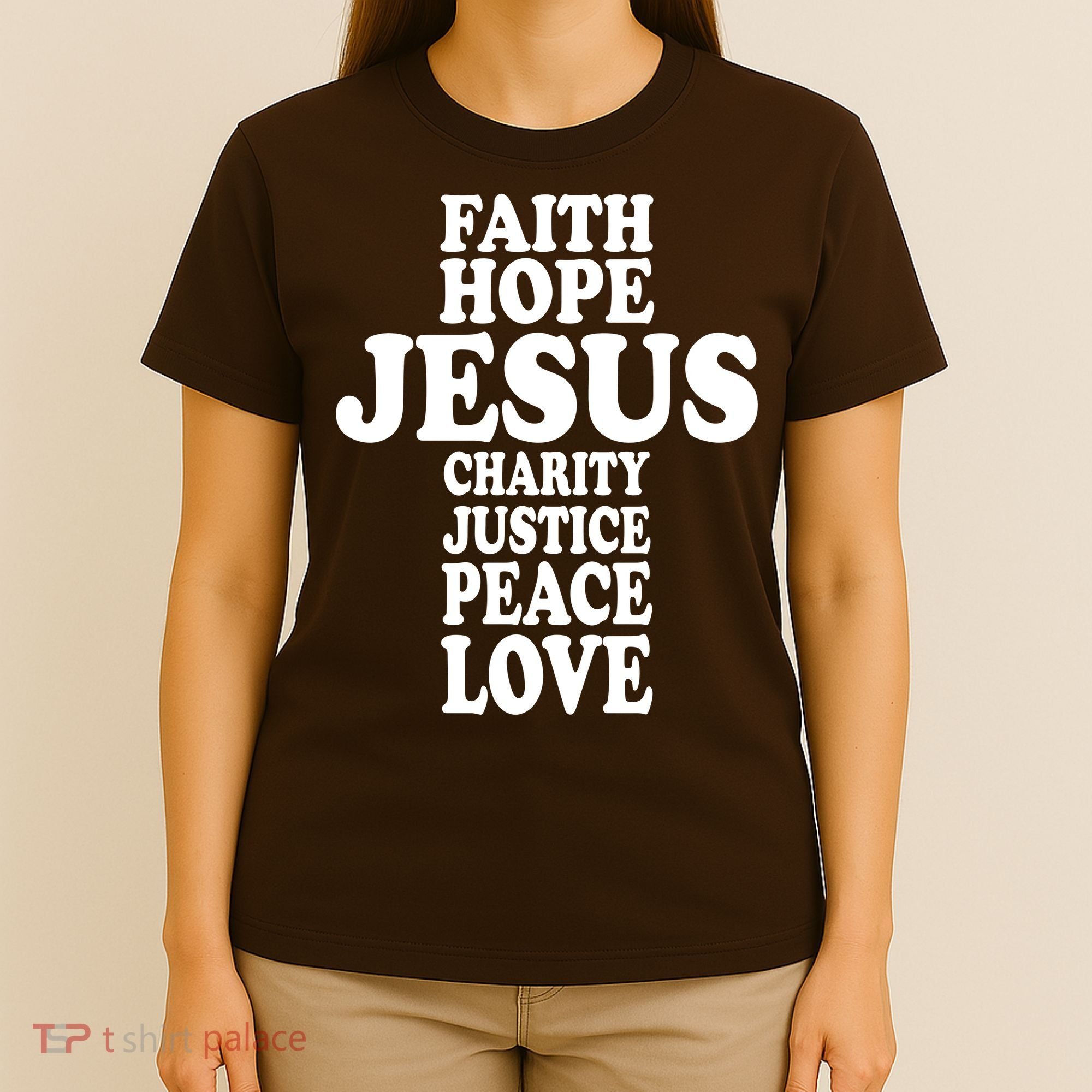 Faith Hope Jesus Charity Peace Love Word Cross T-Shirt