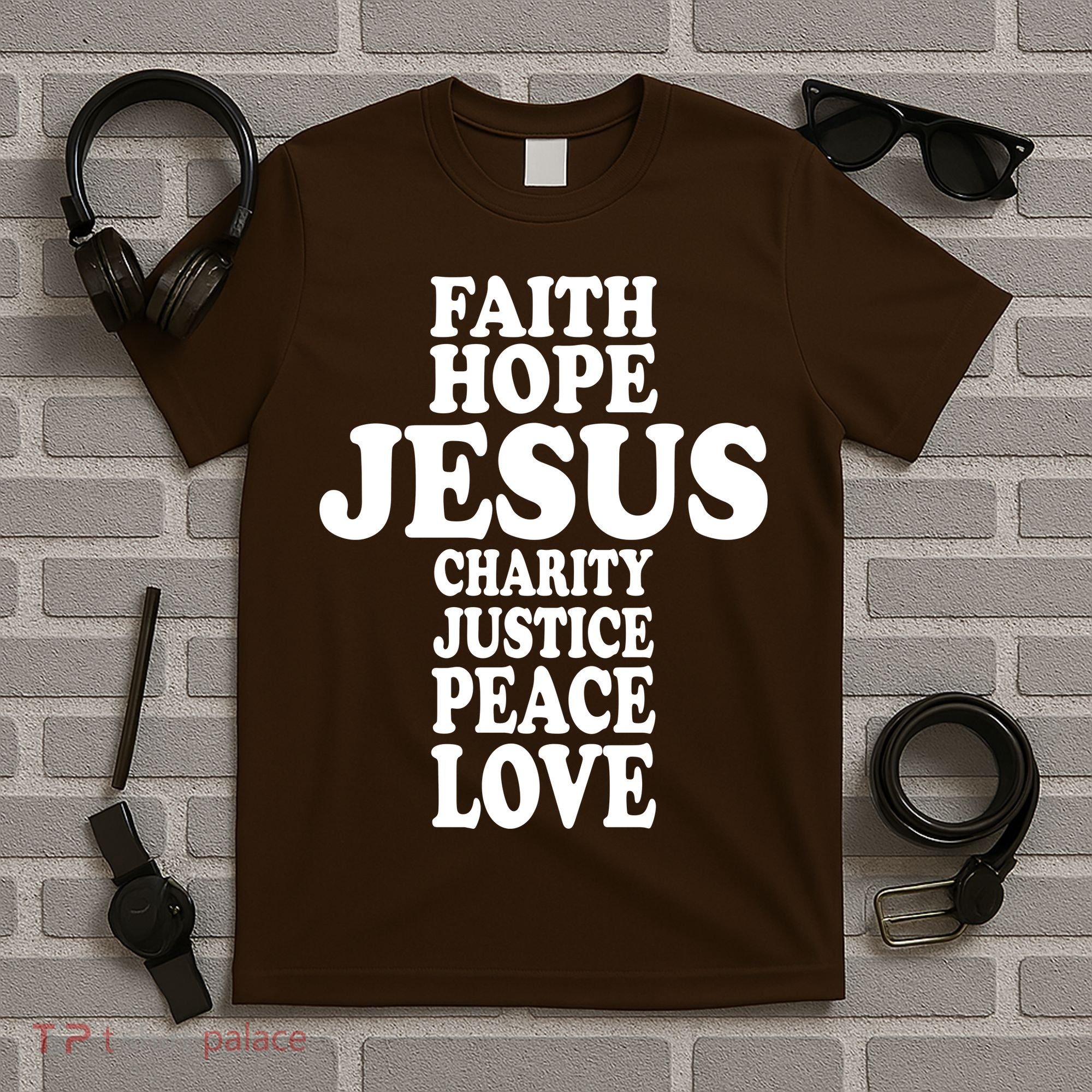 Faith Hope Jesus Charity Peace Love Word Cross T-Shirt