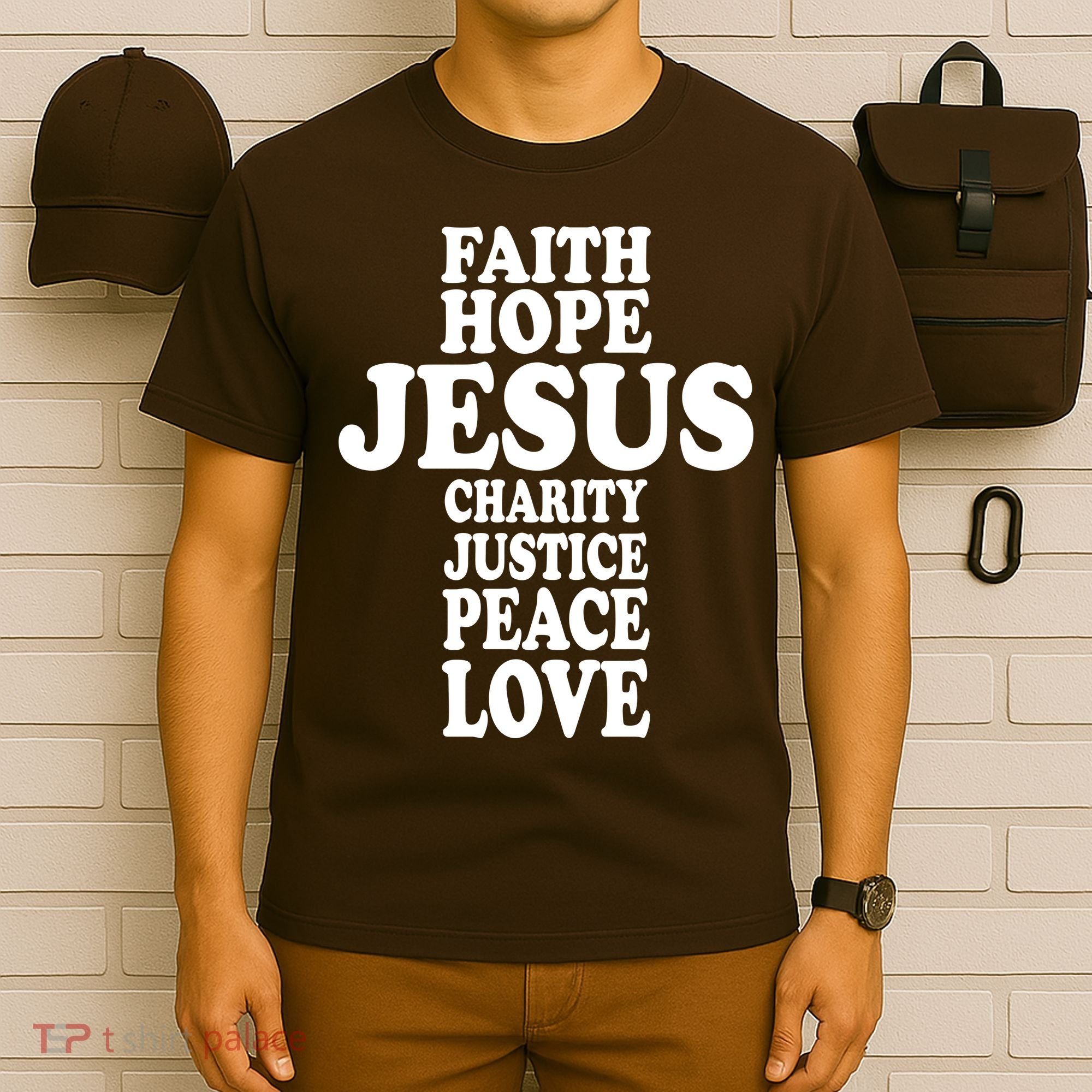 Faith Hope Jesus Charity Peace Love Word Cross T-Shirt