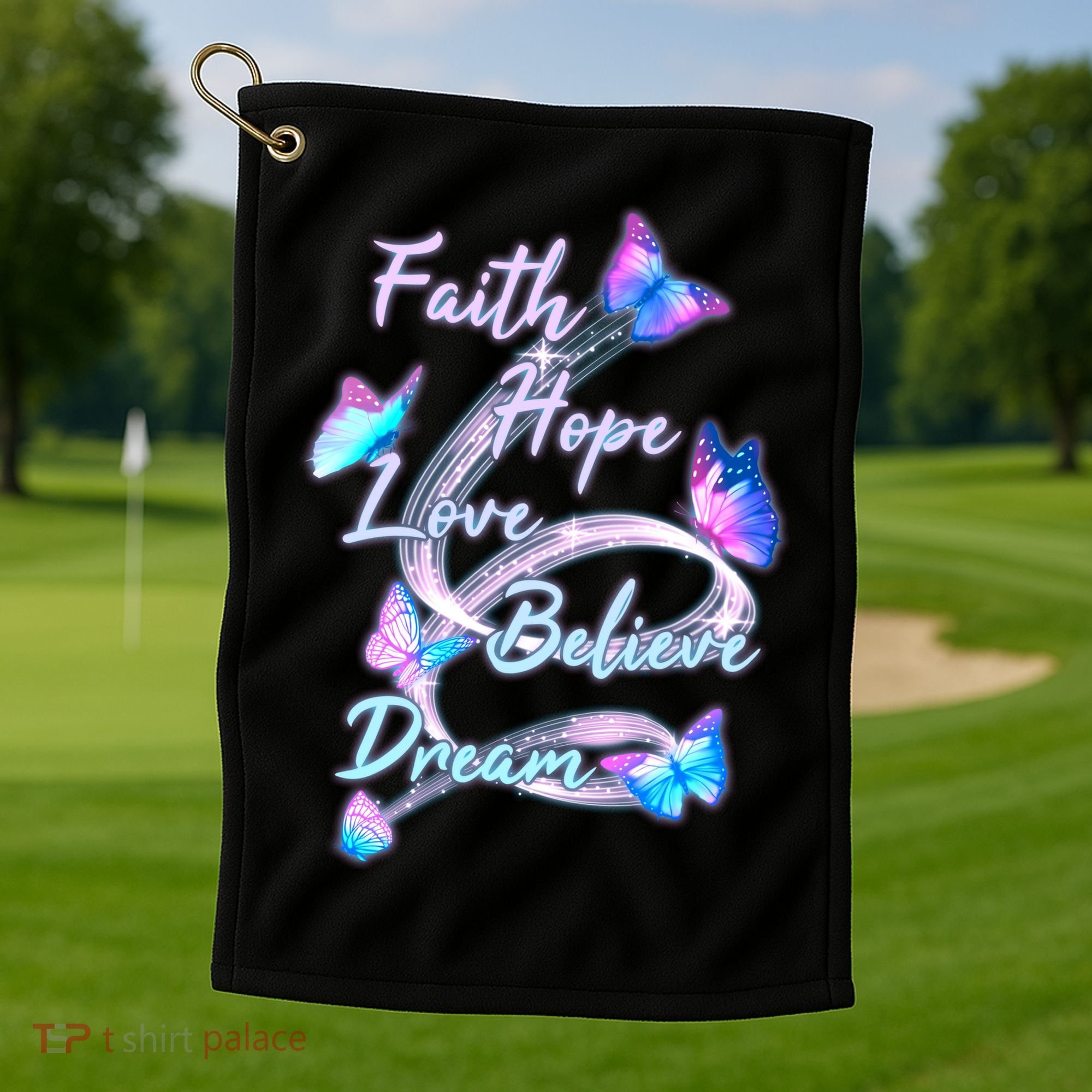 Faith Hope Love Believe Dream - Butterflies Golf Towel