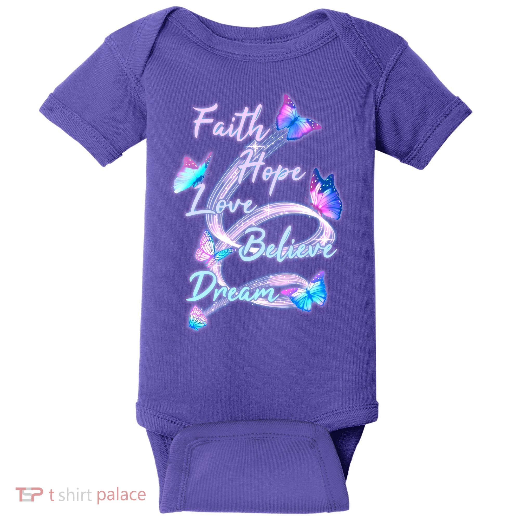 Faith Hope Love Believe Dream - Butterflies Baby Bodysuit