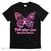 Faith Hope Love Breast Cancer Awareness Butterflies T-Shirt thumb 0