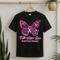 Faith Hope Love Breast Cancer Awareness Butterflies T-Shirt thumb 2