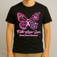 Faith Hope Love Breast Cancer Awareness Butterflies T-Shirt thumb 3
