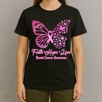 Faith Hope Love Breast Cancer Awareness Butterflies T-Shirt thumb 4