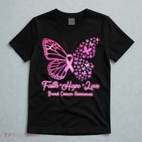 Faith Hope Love Breast Cancer Awareness Butterflies T-Shirt thumb 5