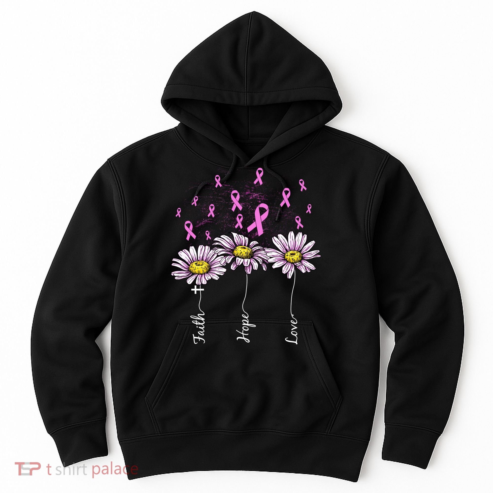Faith Hope Love Breast Cancer Awareness Floral Hoodie