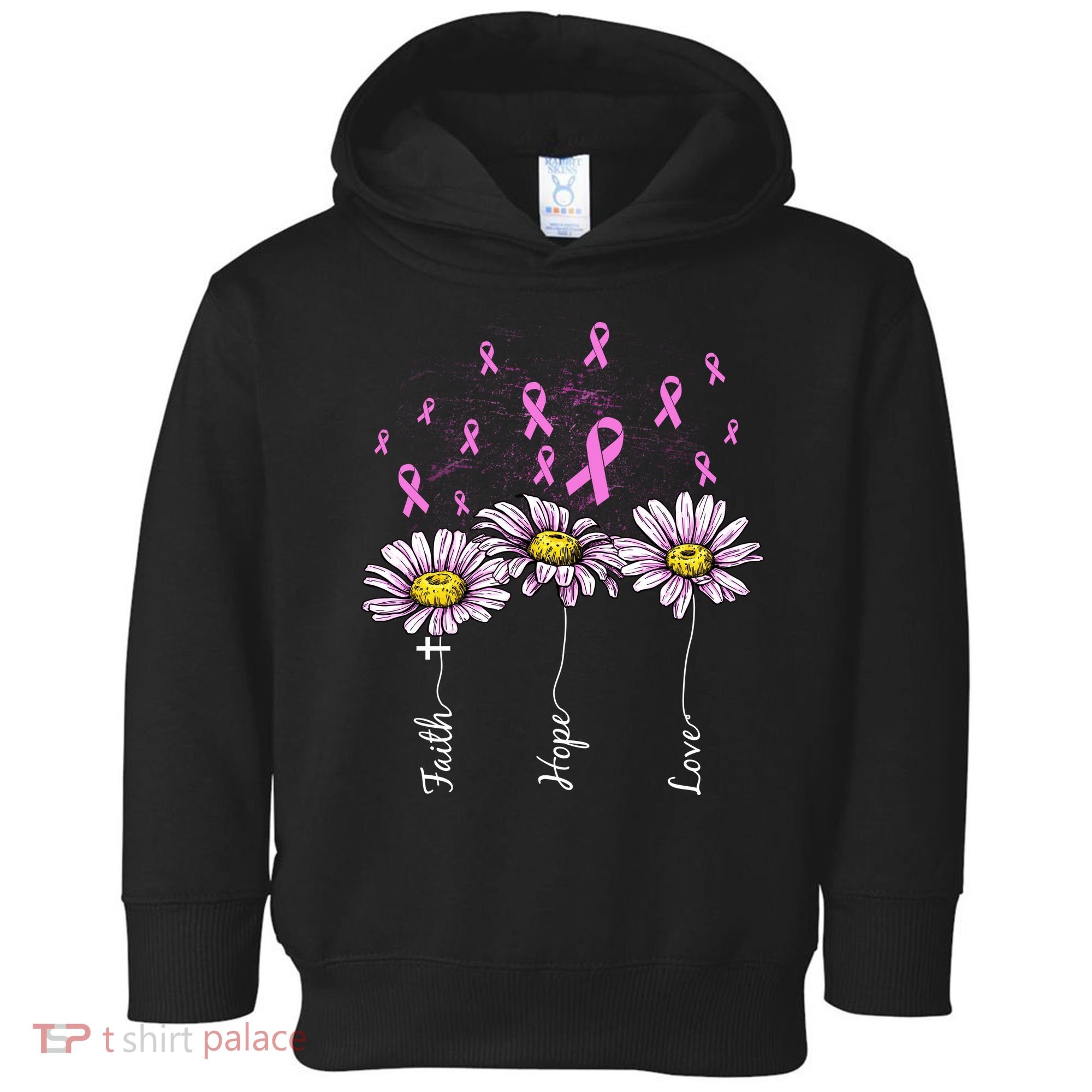 Faith Hope Love Breast Cancer Awareness Floral Toddler Hoodie