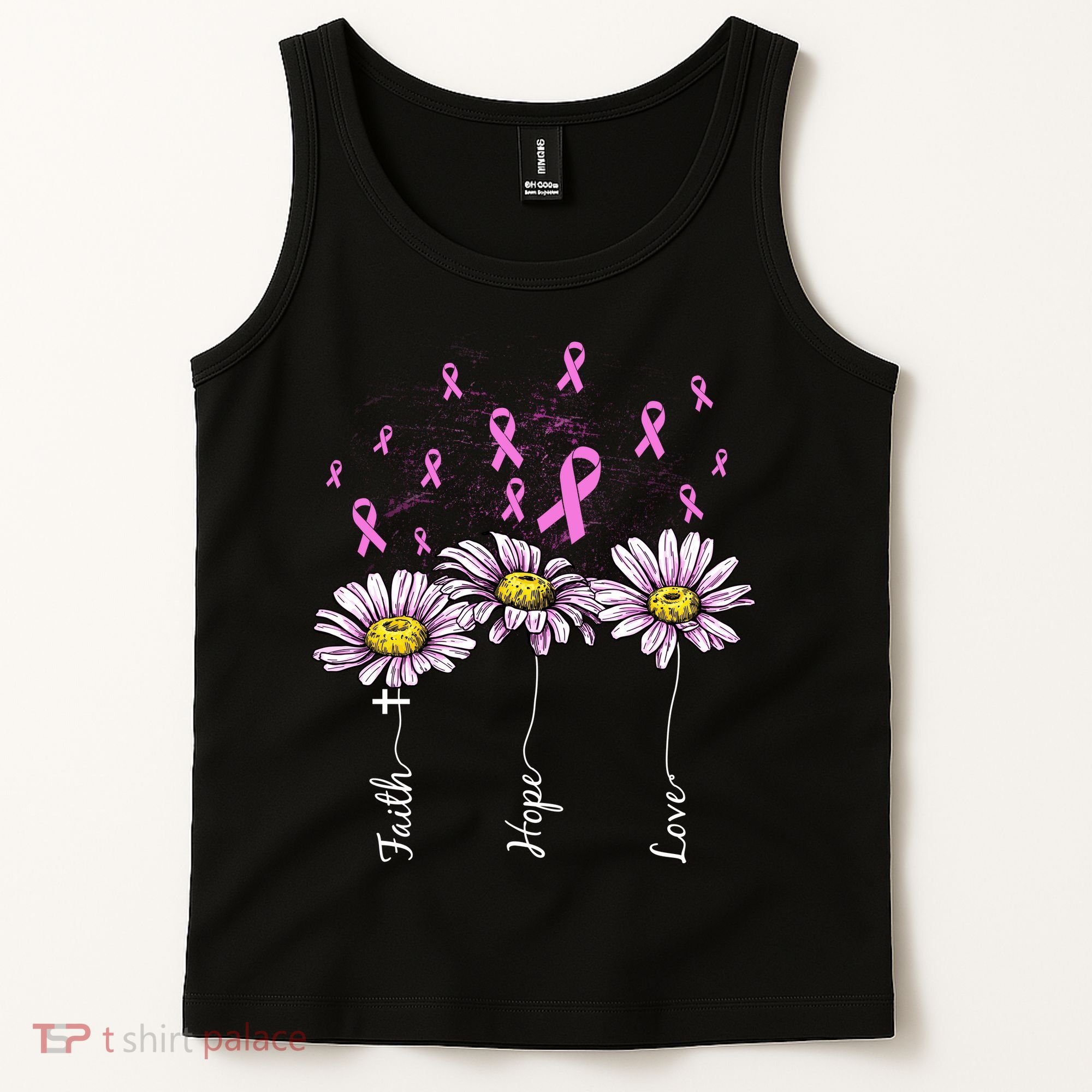 Faith Hope Love Breast Cancer Awareness Floral Tank Top