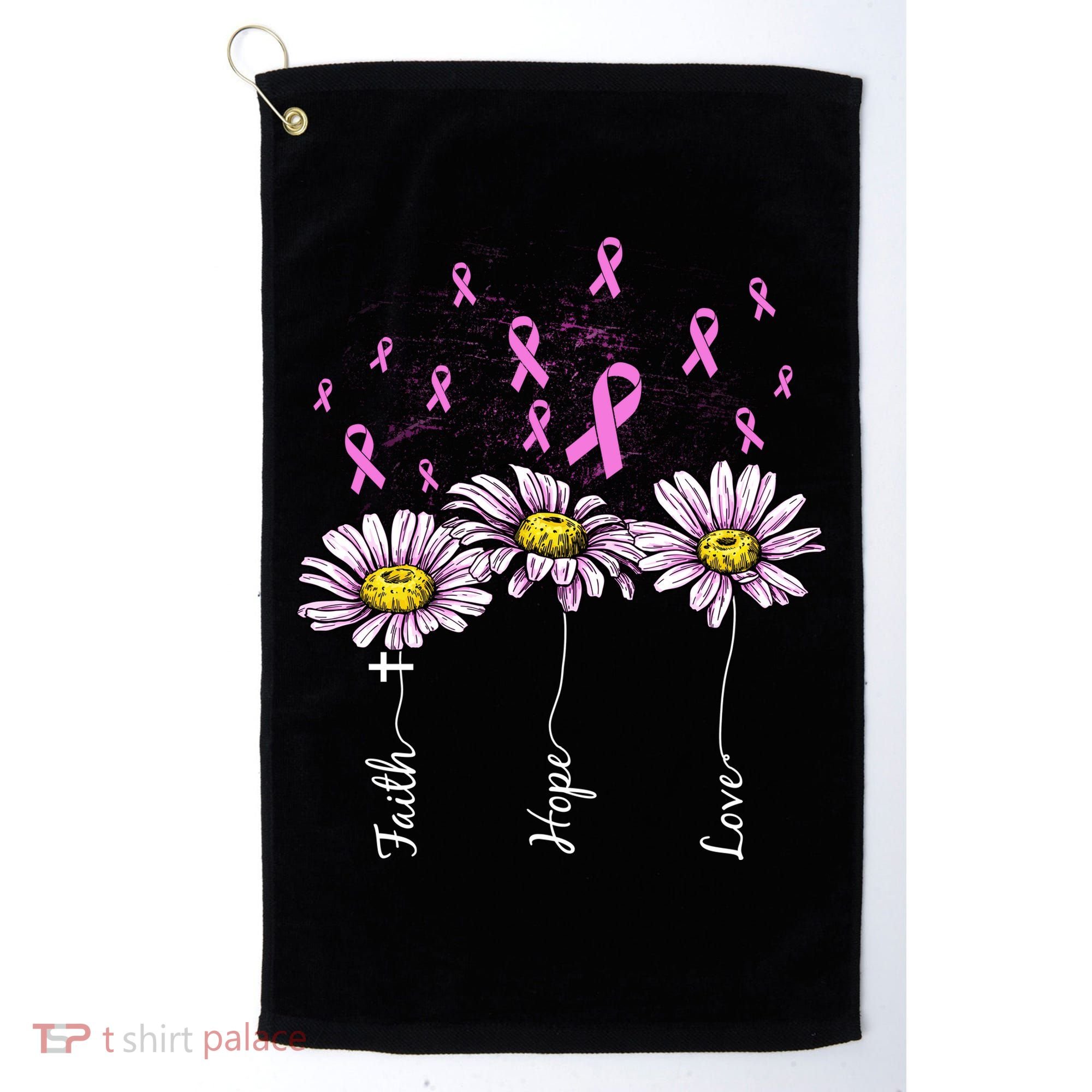 Faith Hope Love Breast Cancer Awareness Floral Golf Towel