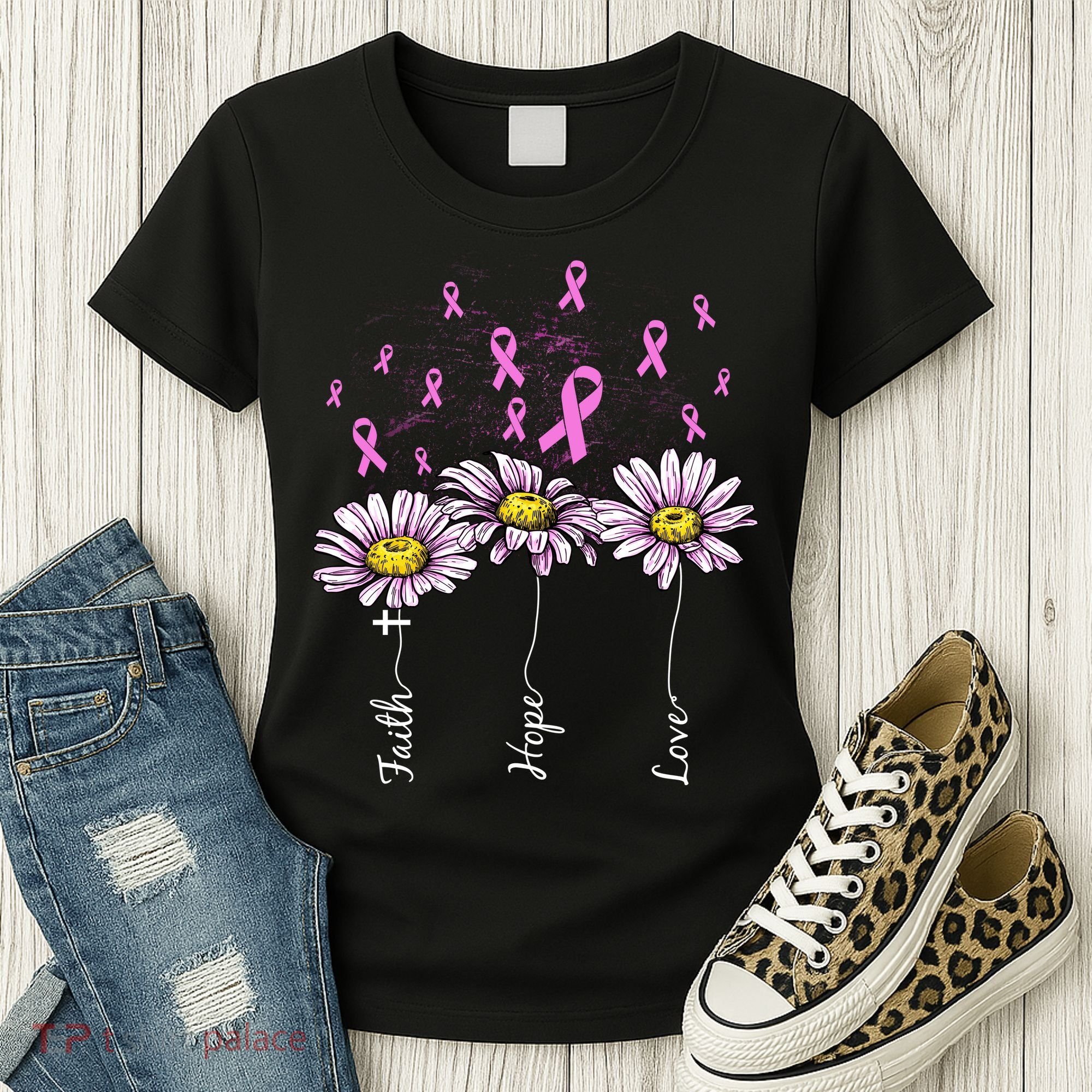 Faith Hope Love Breast Cancer Awareness Floral Women's T-Shirt