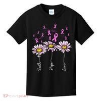 Faith Hope Love Breast Cancer Awareness Floral Kids T-Shirt thumb 0