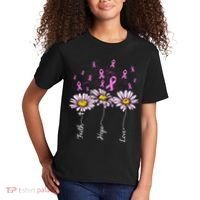 Faith Hope Love Breast Cancer Awareness Floral Kids T-Shirt thumb 2