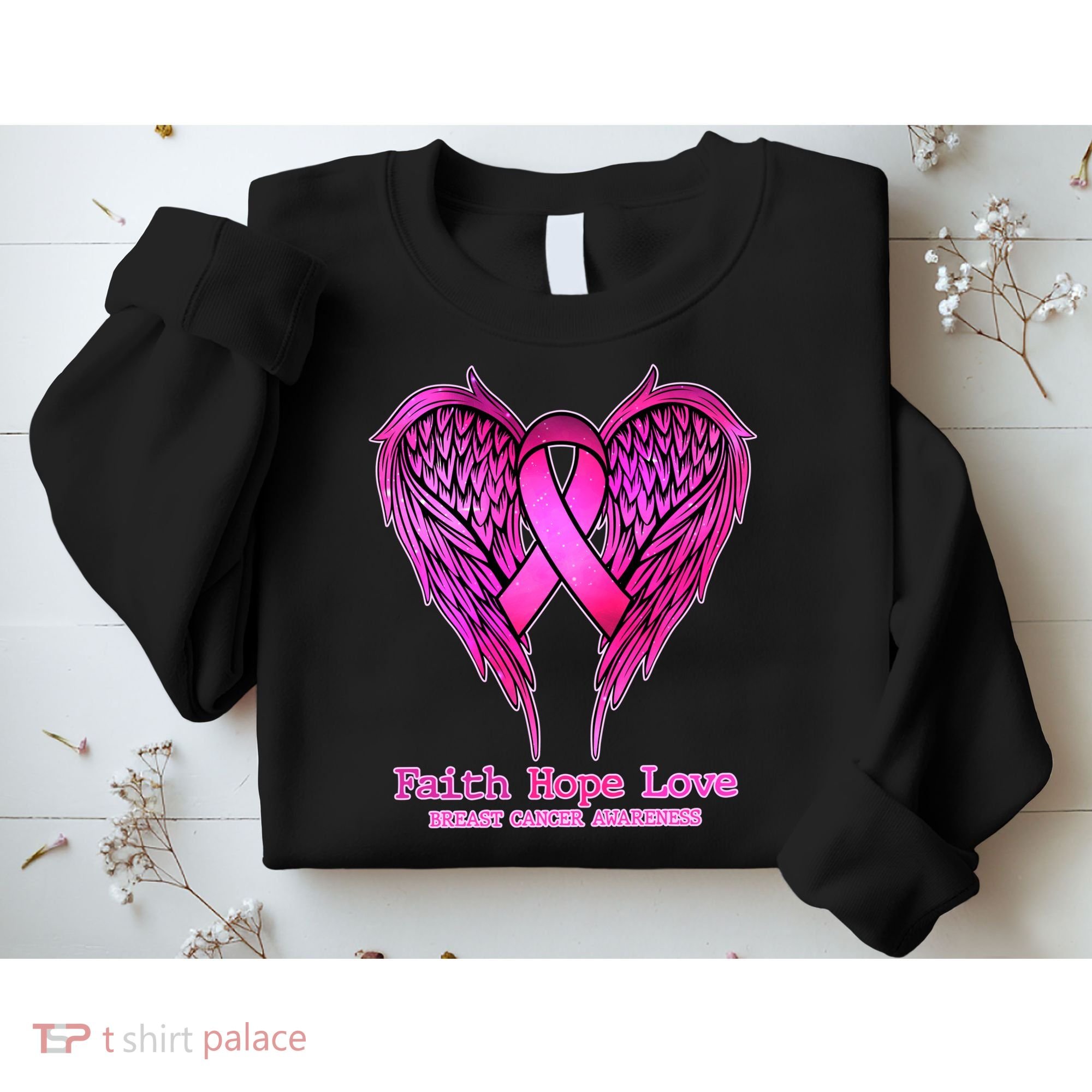 Faith Hope Love Breast Cancer Awareness Galaxy Wings Sweatshirt