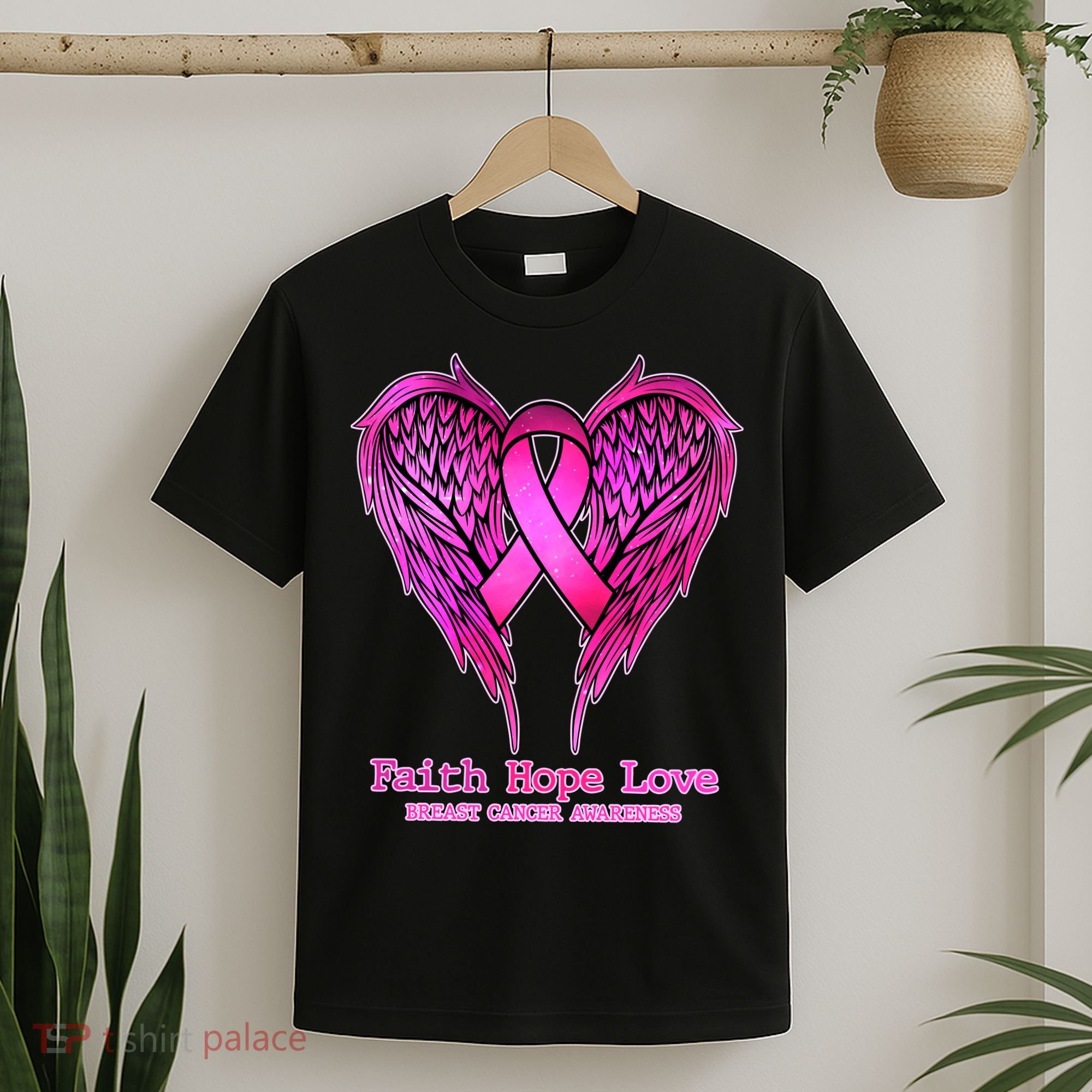 Faith Hope Love Breast Cancer Awareness Galaxy Wings T-Shirt