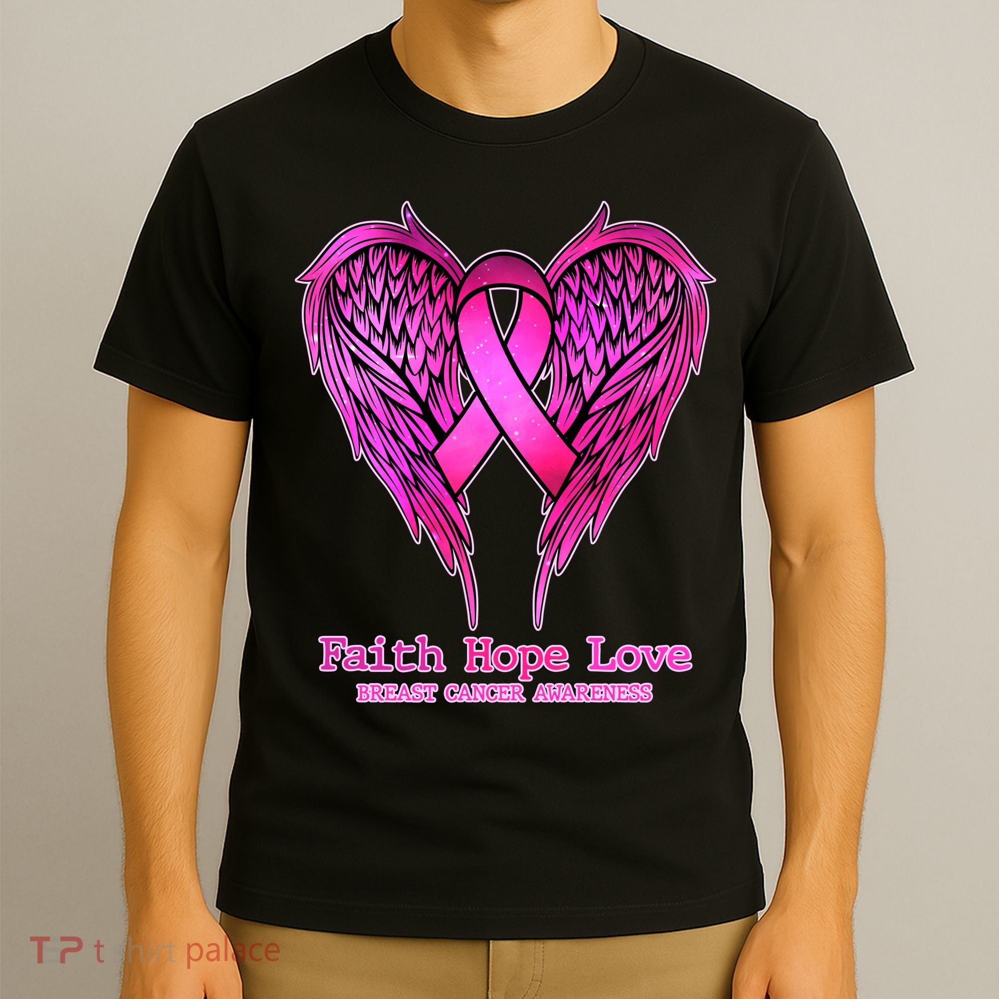Faith Hope Love Breast Cancer Awareness Galaxy Wings T-Shirt