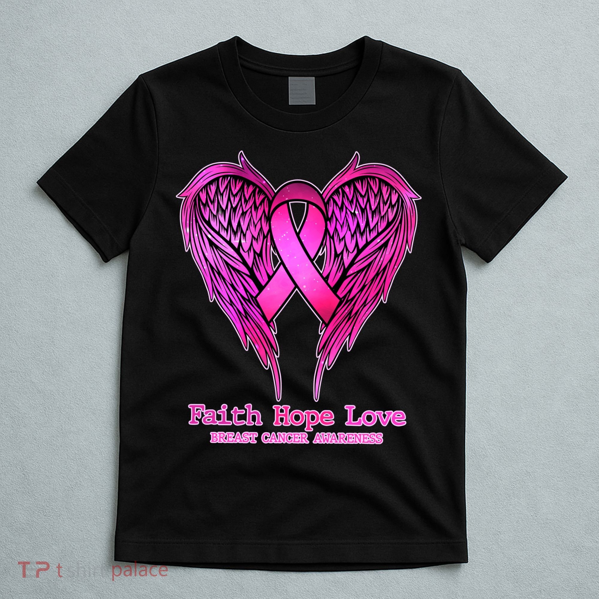 Faith Hope Love Breast Cancer Awareness Galaxy Wings T-Shirt
