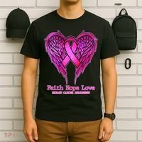 Faith Hope Love Breast Cancer Awareness Galaxy Wings T-Shirt thumb 6