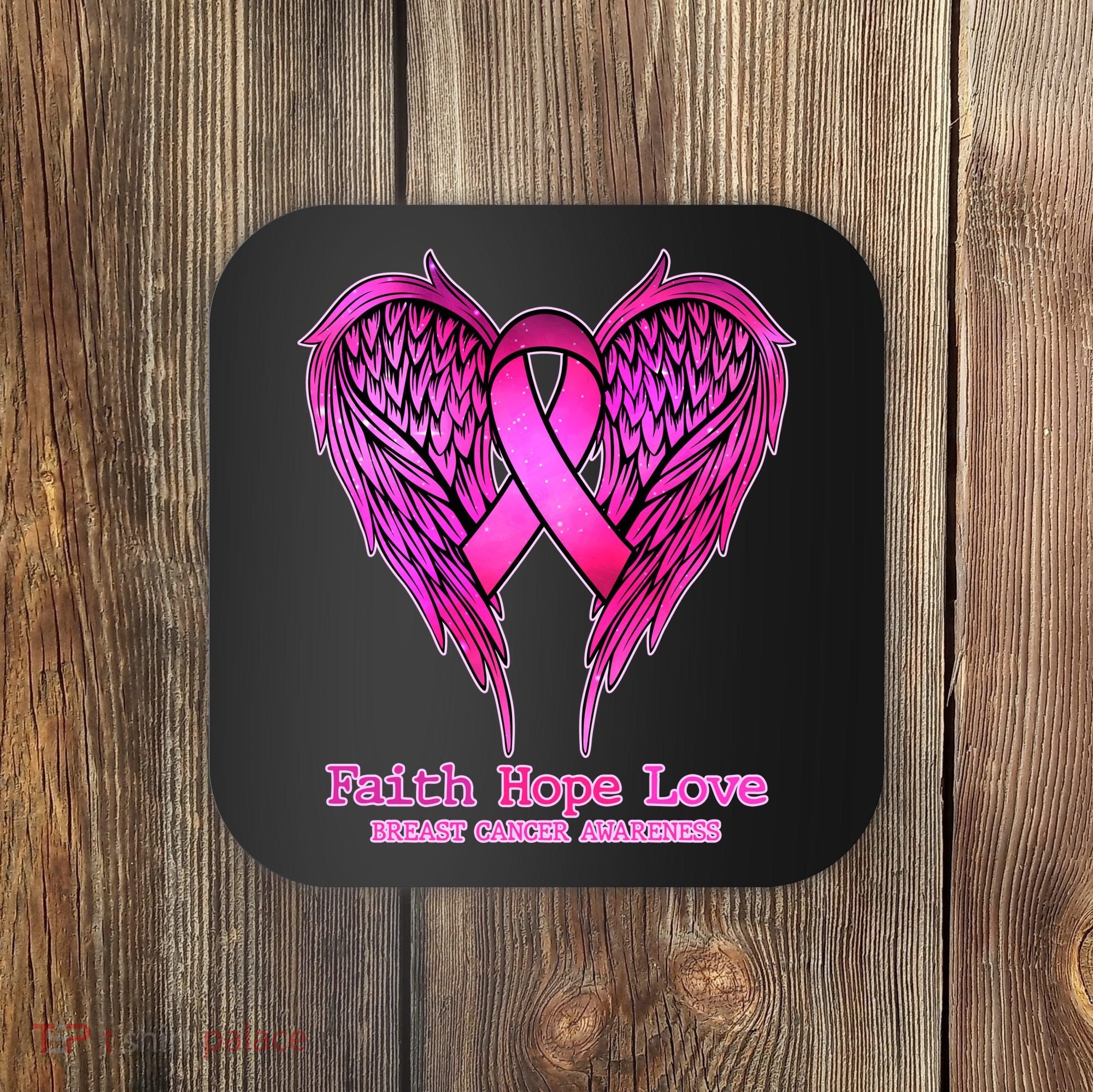 Faith Hope Love Breast Cancer Awareness Galaxy Wings Coaster